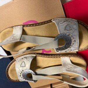 Rieker Light Beige Metallic-Accent Women’s Sandals